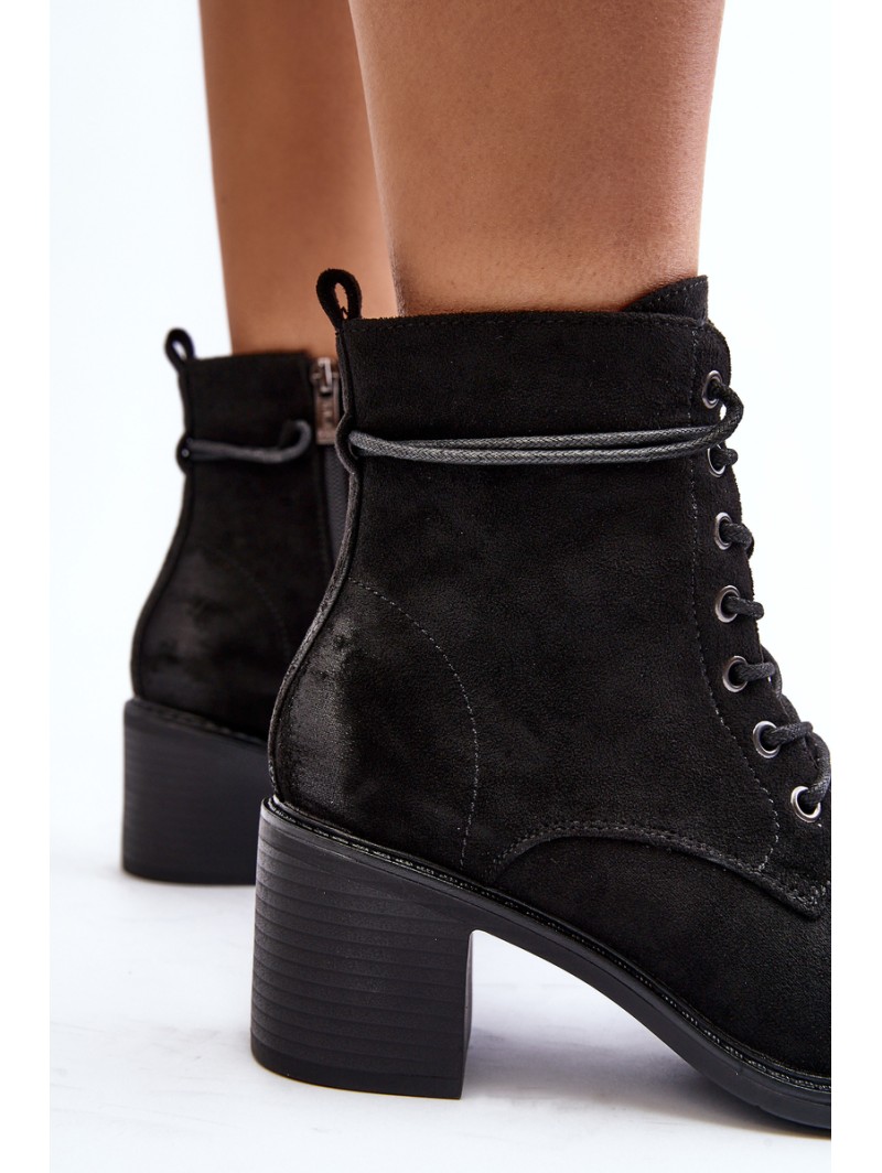 Women's Low Heel Lace-up Black Ankle Boots Serellia
