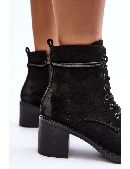 Women's Low Heel Lace-up Black Ankle Boots Serellia