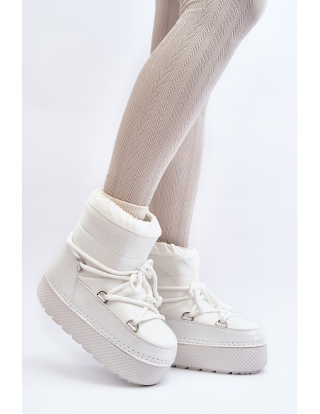 Women's White Snow Boots with Lacing Toolsa