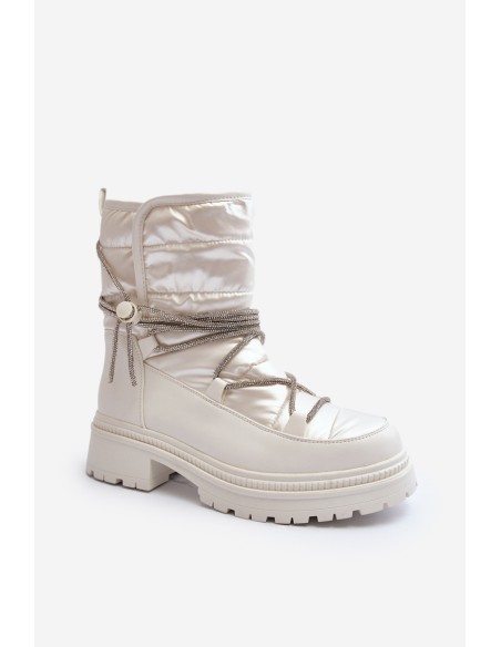 Women's White Snow Boots with Decorative Lacing Rilana