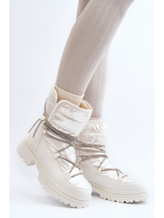 Women's White Snow Boots with Decorative Lacing Rilana 2