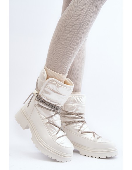 Women's White Snow Boots with Decorative Lacing Rilana