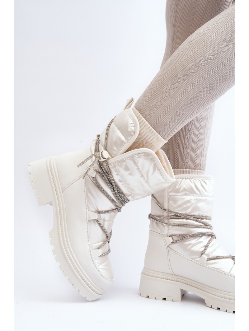 Women's White Snow Boots with Decorative Lacing Rilana
