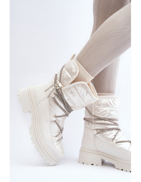 Women's White Snow Boots with Decorative Lacing Rilana