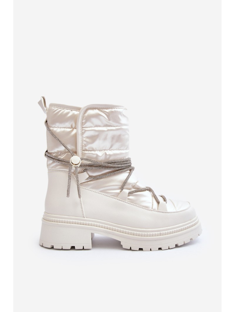 Women's White Snow Boots with Decorative Lacing Rilana