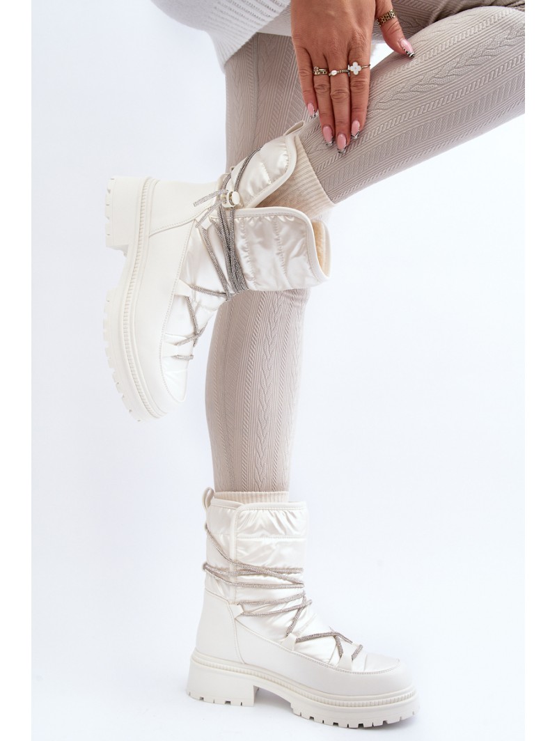 Women's White Snow Boots with Decorative Lacing Rilana