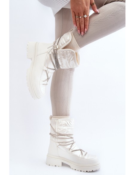 Women's White Snow Boots with Decorative Lacing Rilana