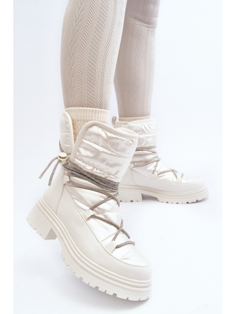 Women's White Snow Boots with Decorative Lacing Rilana