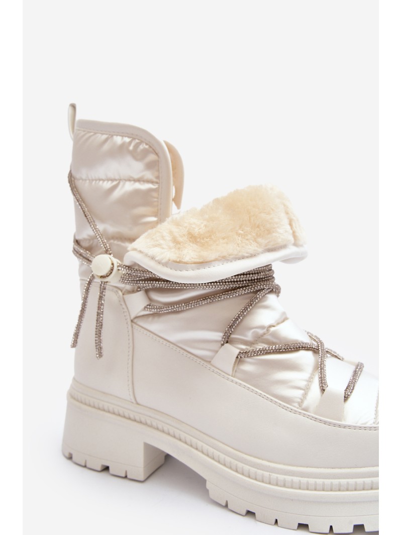 Women's White Snow Boots with Decorative Lacing Rilana