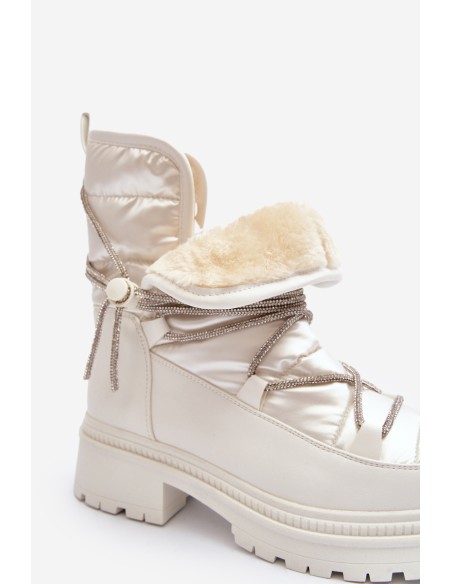 Women's White Snow Boots with Decorative Lacing Rilana