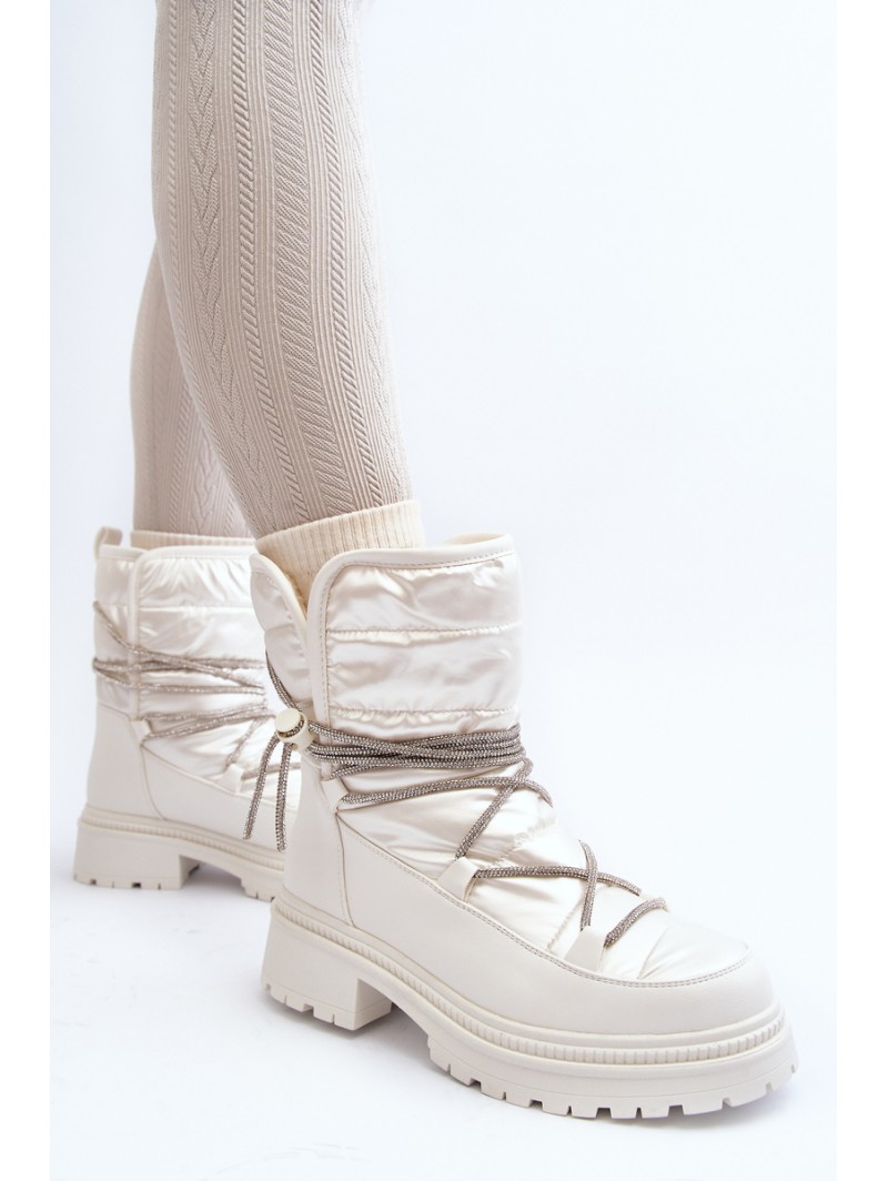 Women's White Snow Boots with Decorative Lacing Rilana