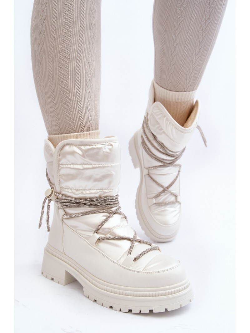 Women's White Snow Boots with Decorative Lacing Rilana