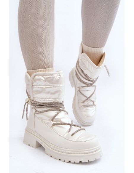Women's White Snow Boots with Decorative Lacing Rilana
