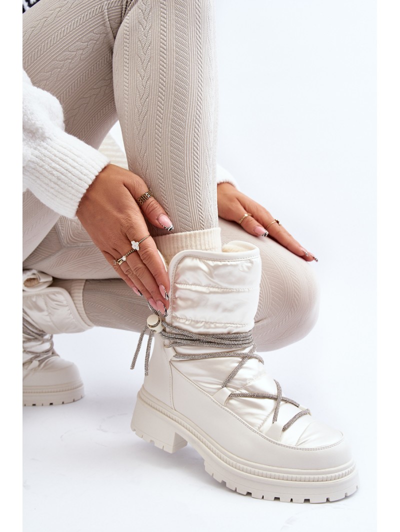 Women's White Snow Boots with Decorative Lacing Rilana