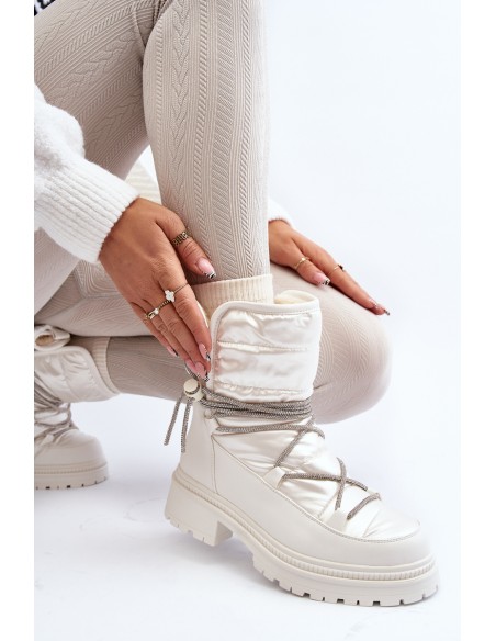 Women's White Snow Boots with Decorative Lacing Rilana