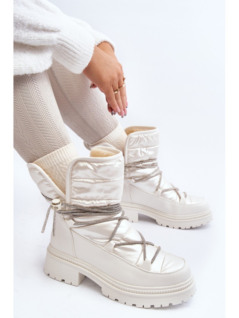Women's White Snow Boots with Decorative Lacing Rilana