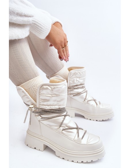 Women's White Snow Boots with Decorative Lacing Rilana