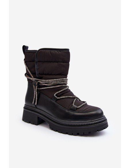 Women's Snow Boots with Decorative Lacing Black Rilana