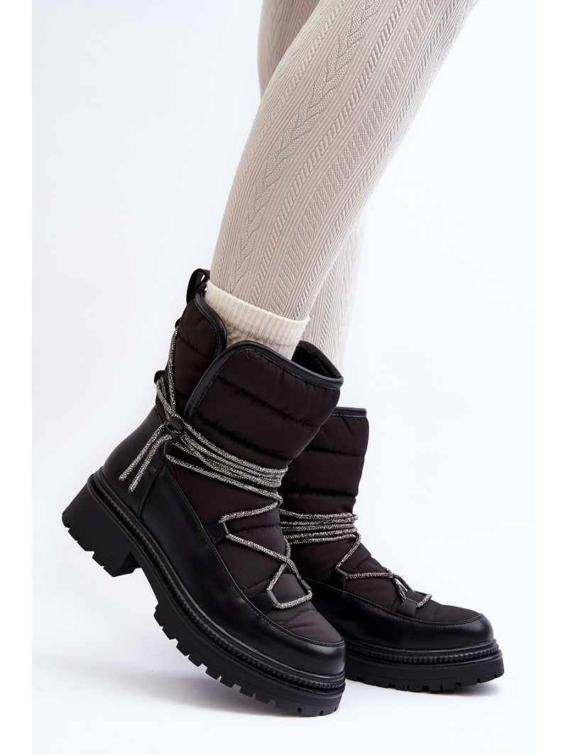 Women's Snow Boots with Decorative Lacing Black Rilana