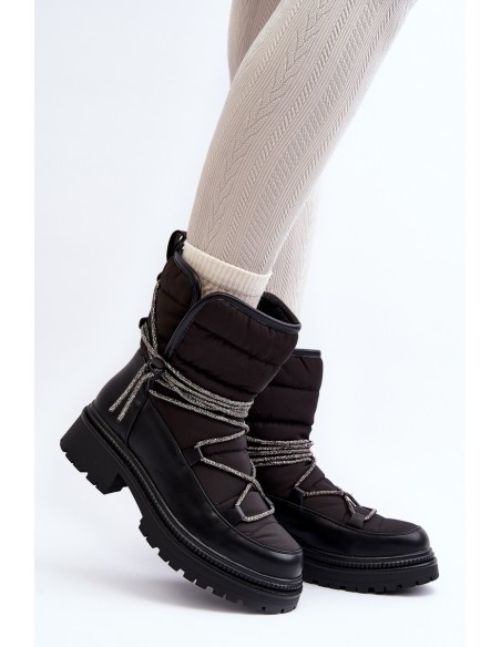 Women's Snow Boots with Decorative Lacing Black Rilana
