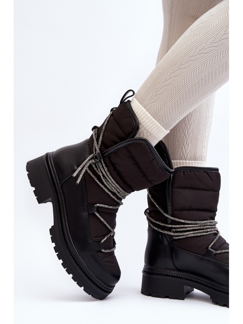 Women's Snow Boots with Decorative Lacing Black Rilana