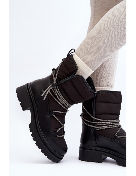 Women's Snow Boots with Decorative Lacing Black Rilana