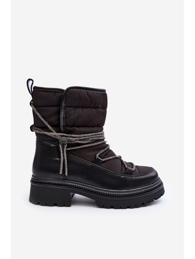 Women's Snow Boots with Decorative Lacing Black Rilana