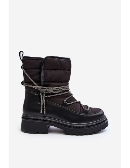 Women's Snow Boots with Decorative Lacing Black Rilana