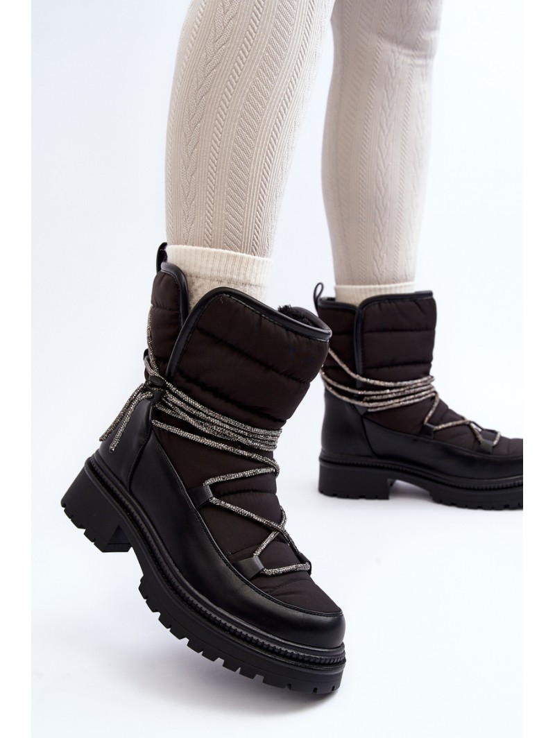 Women's Snow Boots with Decorative Lacing Black Rilana