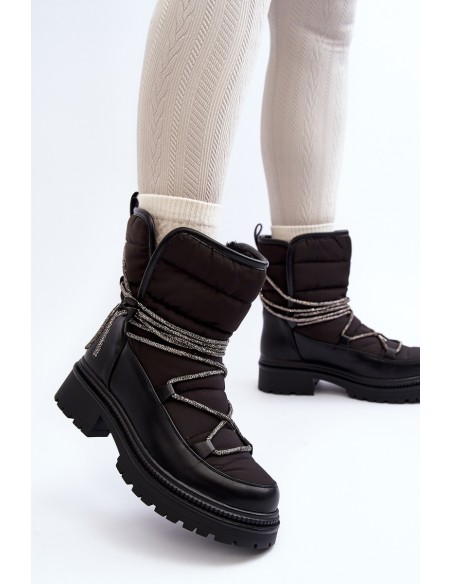 Women's Snow Boots with Decorative Lacing Black Rilana