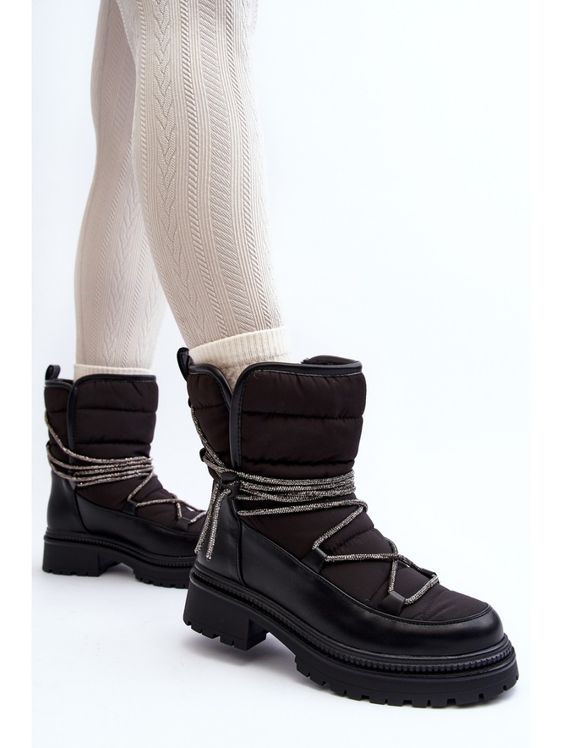 Women's Snow Boots with Decorative Lacing Black Rilana