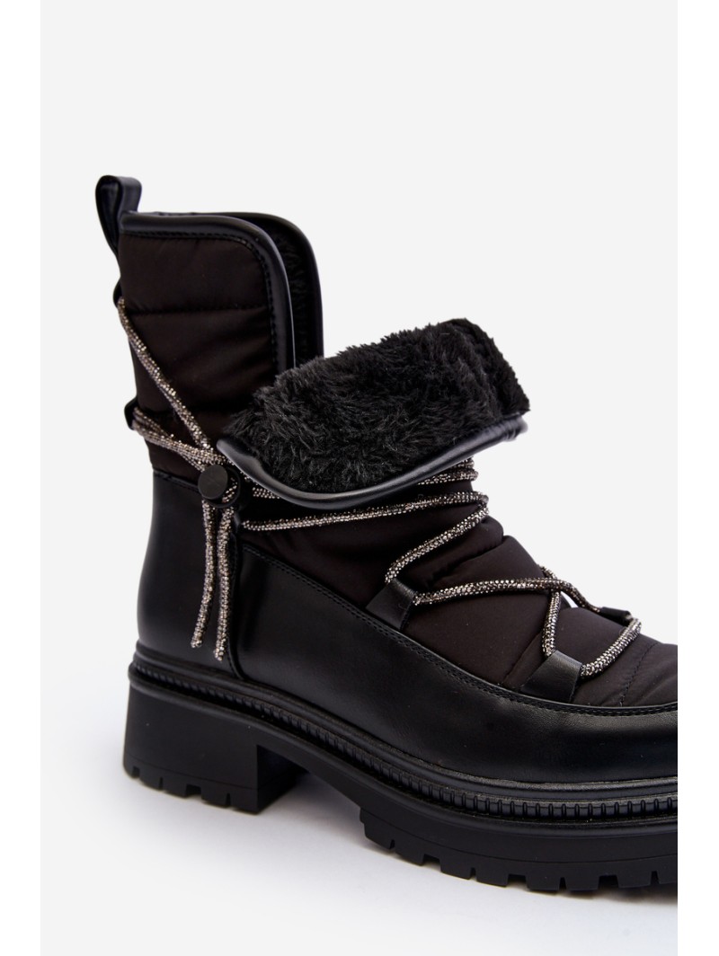 Women's Snow Boots with Decorative Lacing Black Rilana