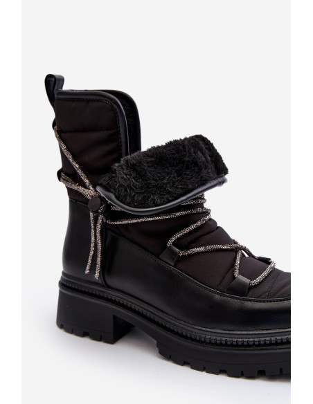 Women's Snow Boots with Decorative Lacing Black Rilana