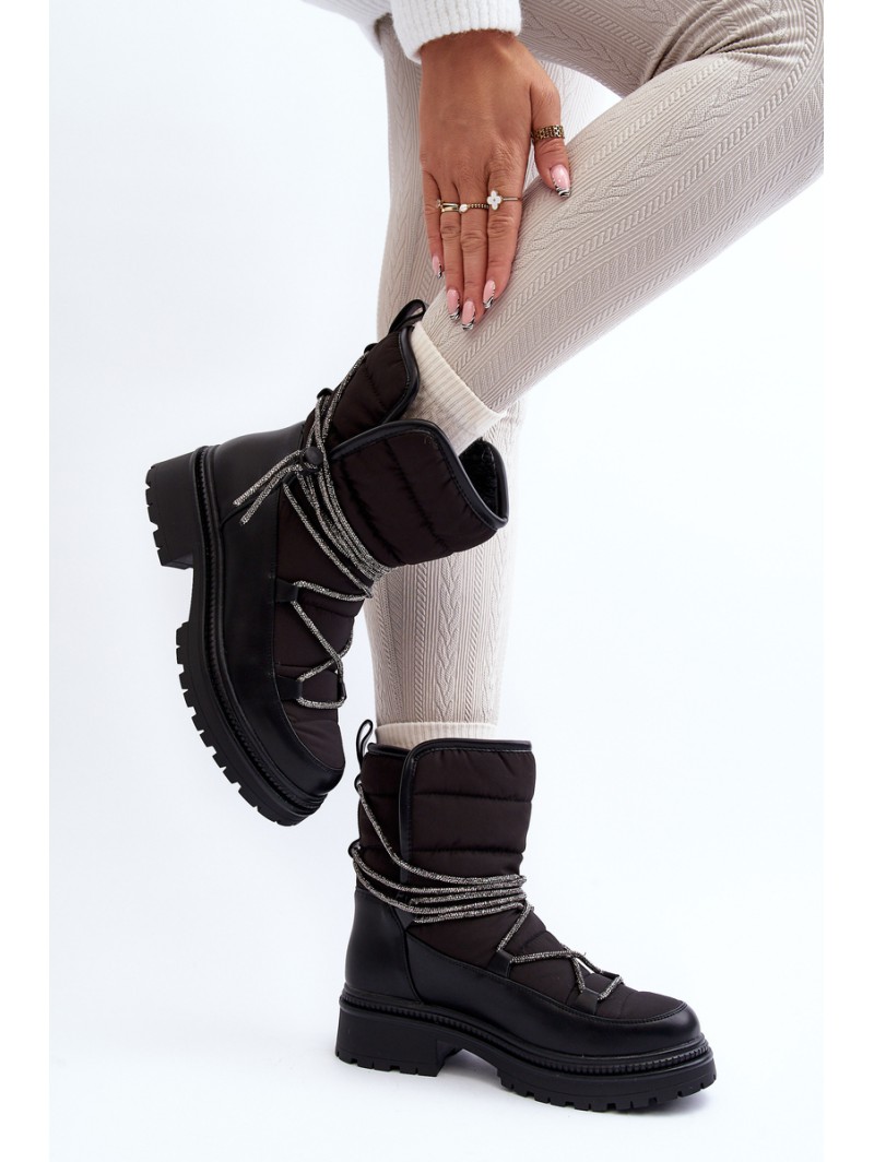 Women's Snow Boots with Decorative Lacing Black Rilana