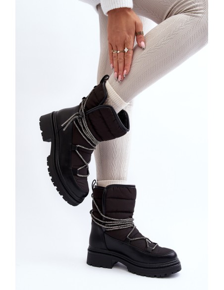 Women's Snow Boots with Decorative Lacing Black Rilana