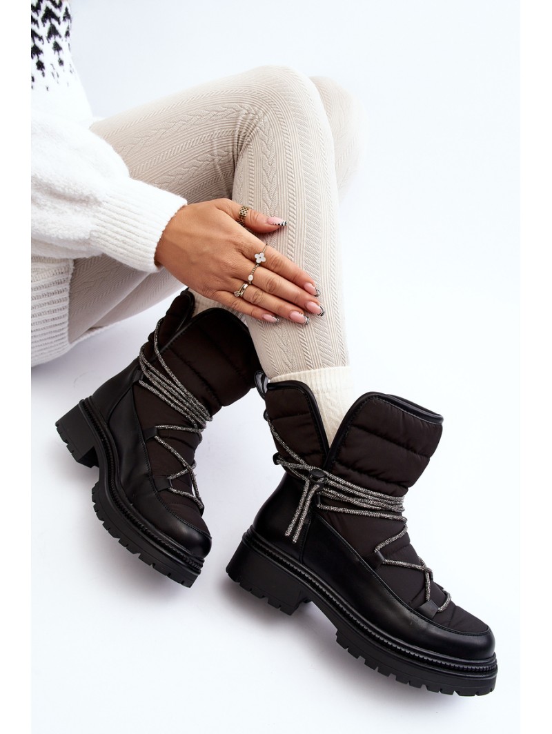 Women's Snow Boots with Decorative Lacing Black Rilana