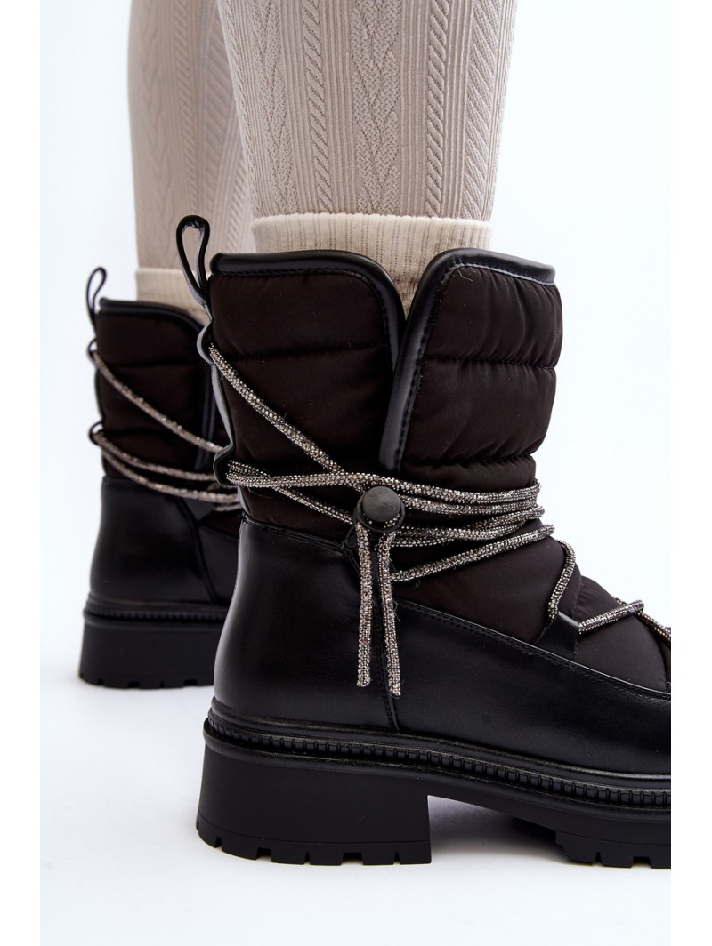 Women's Snow Boots with Decorative Lacing Black Rilana