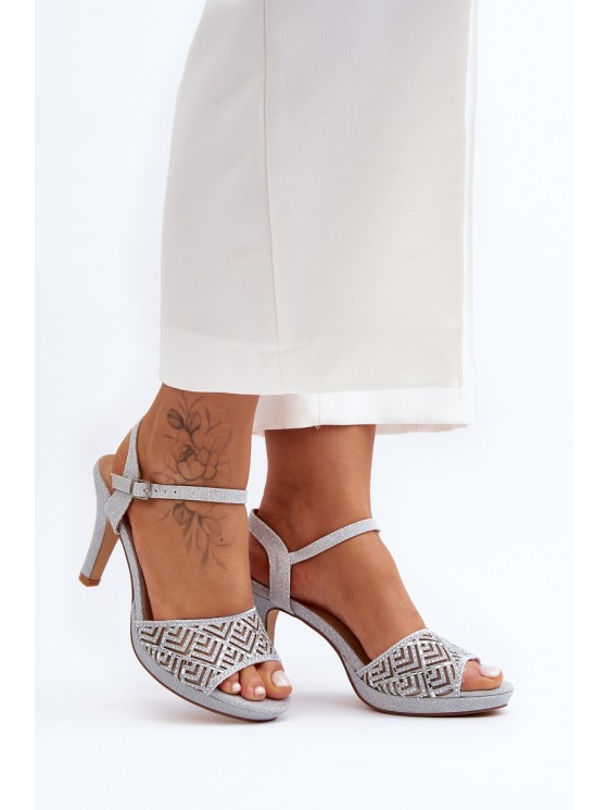 Embellished Sandals with Heel D&A MR1038-44 Silver 2