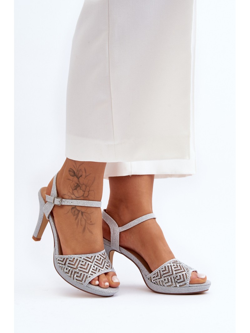 Embellished Sandals with Heel D&A MR1038-44 Silver Embellished Sandals with Heel D&A MR1038-44 Silver