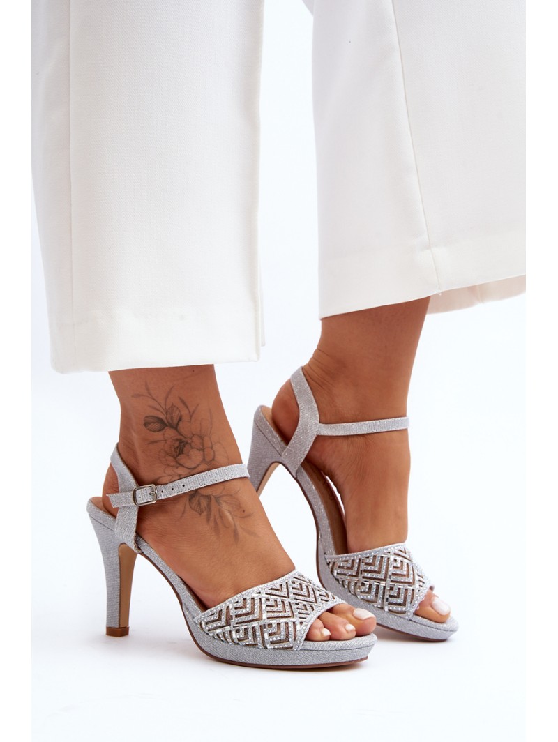 Embellished Sandals with Heel D&A MR1038-44 Silver Embellished Sandals with Heel D&A MR1038-44 Silver