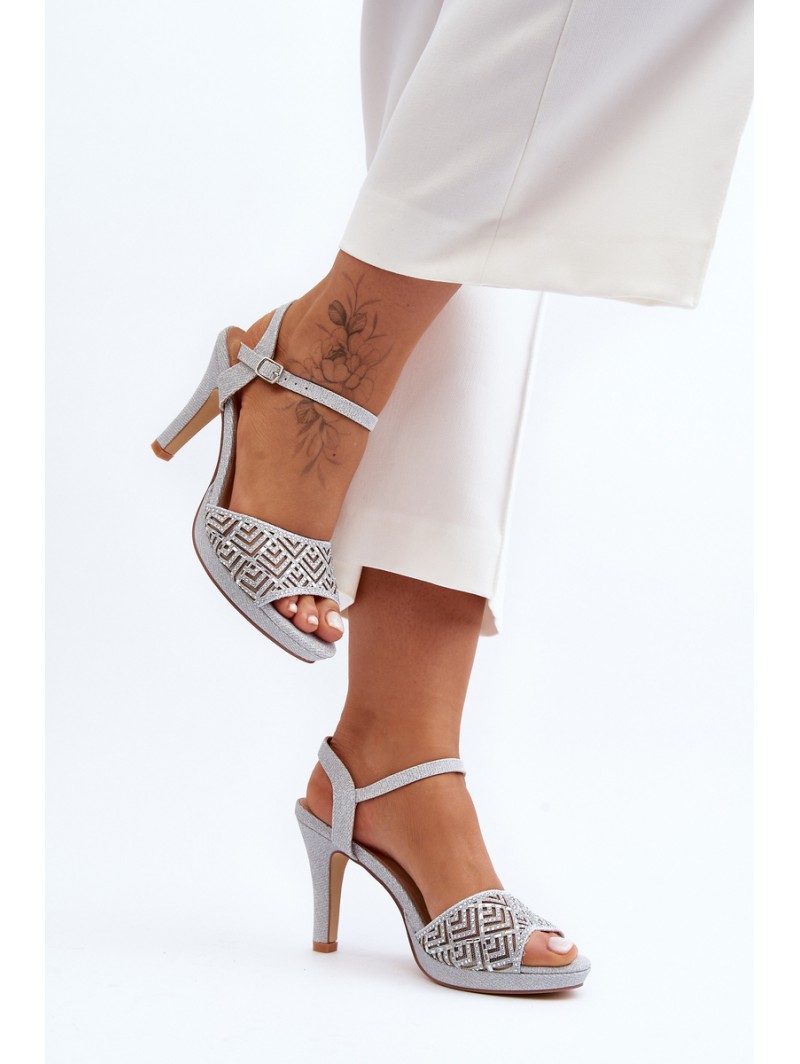 Embellished Sandals with Heel D&A MR1038-44 Silver Embellished Sandals with Heel D&A MR1038-44 Silver