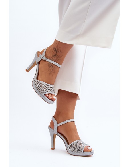 Embellished Sandals with Heel D&A MR1038-44 Silver