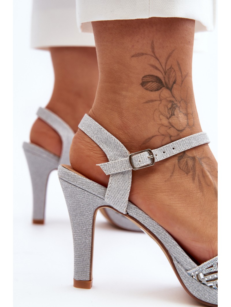 Embellished Sandals with Heel D&A MR1038-44 Silver Embellished Sandals with Heel D&A MR1038-44 Silver