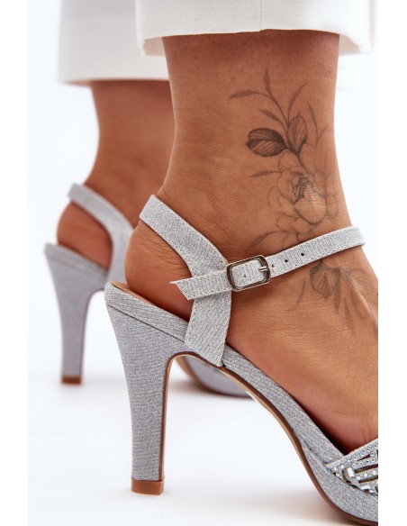 Embellished Sandals with Heel D&A MR1038-44 Silver