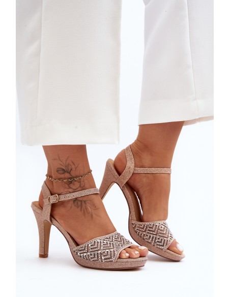 Embellished High Heel Sandals D&A MR1038-44 Pink Gold