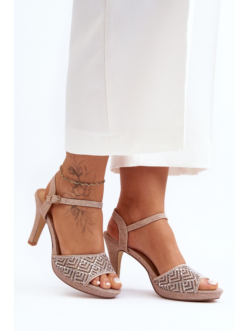 Embellished High Heel Sandals D&A MR1038-44 Pink Gold Embellished High Heel Sandals D&A MR1038-44 Pink Gold