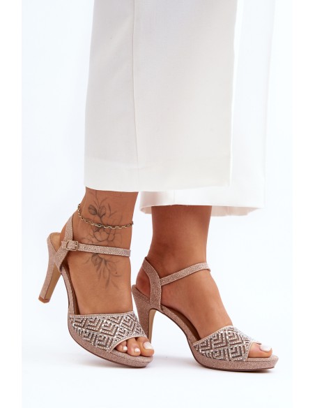 Embellished High Heel Sandals D&A MR1038-44 Pink Gold