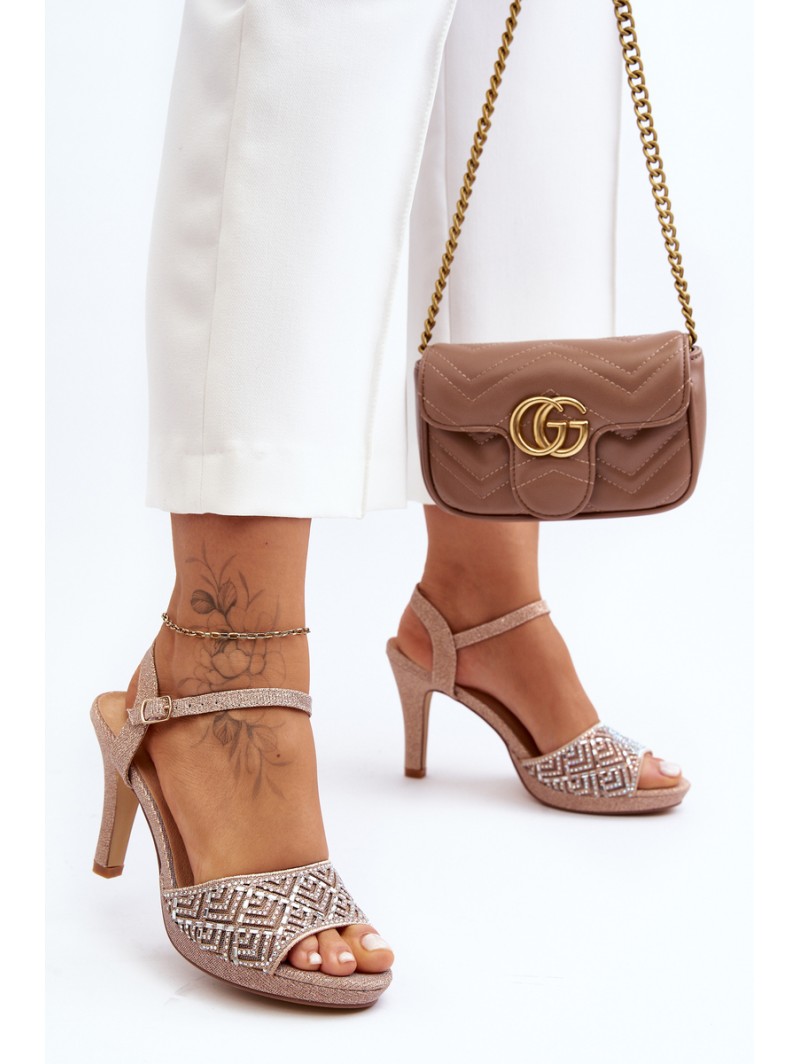 Embellished High Heel Sandals D&A MR1038-44 Pink Gold Embellished High Heel Sandals D&A MR1038-44 Pink Gold