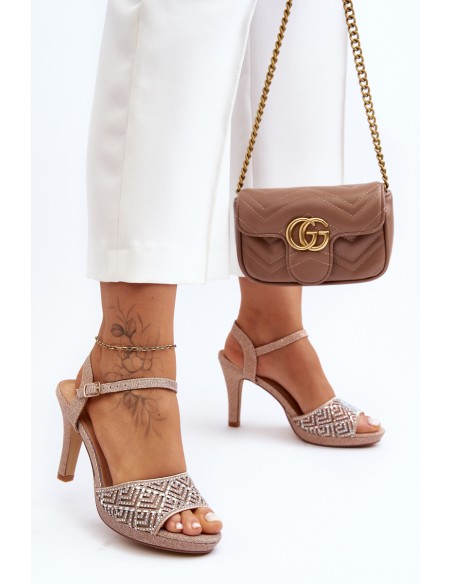 Embellished High Heel Sandals D&A MR1038-44 Pink Gold