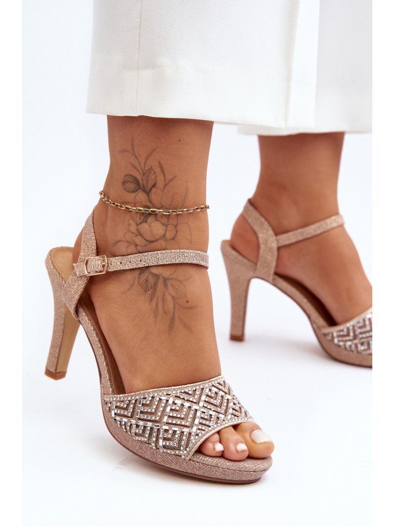 Embellished High Heel Sandals D&A MR1038-44 Pink Gold Embellished High Heel Sandals D&A MR1038-44 Pink Gold